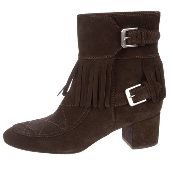 Laurence Dacade Suede Quilted Fringe Ankle Boots